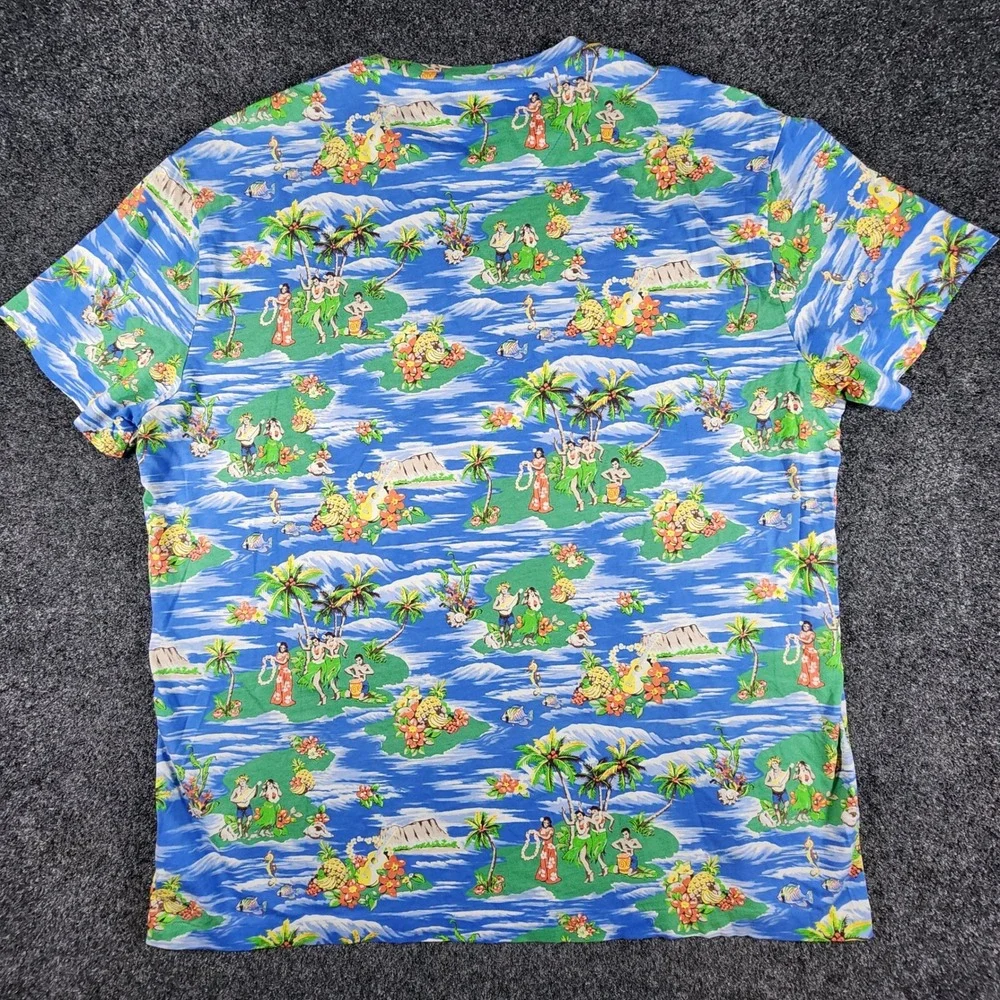 Polo Ralph Lauren Blue Hawaiian Hula Girl Island Print T-Shirt Mens L Classic